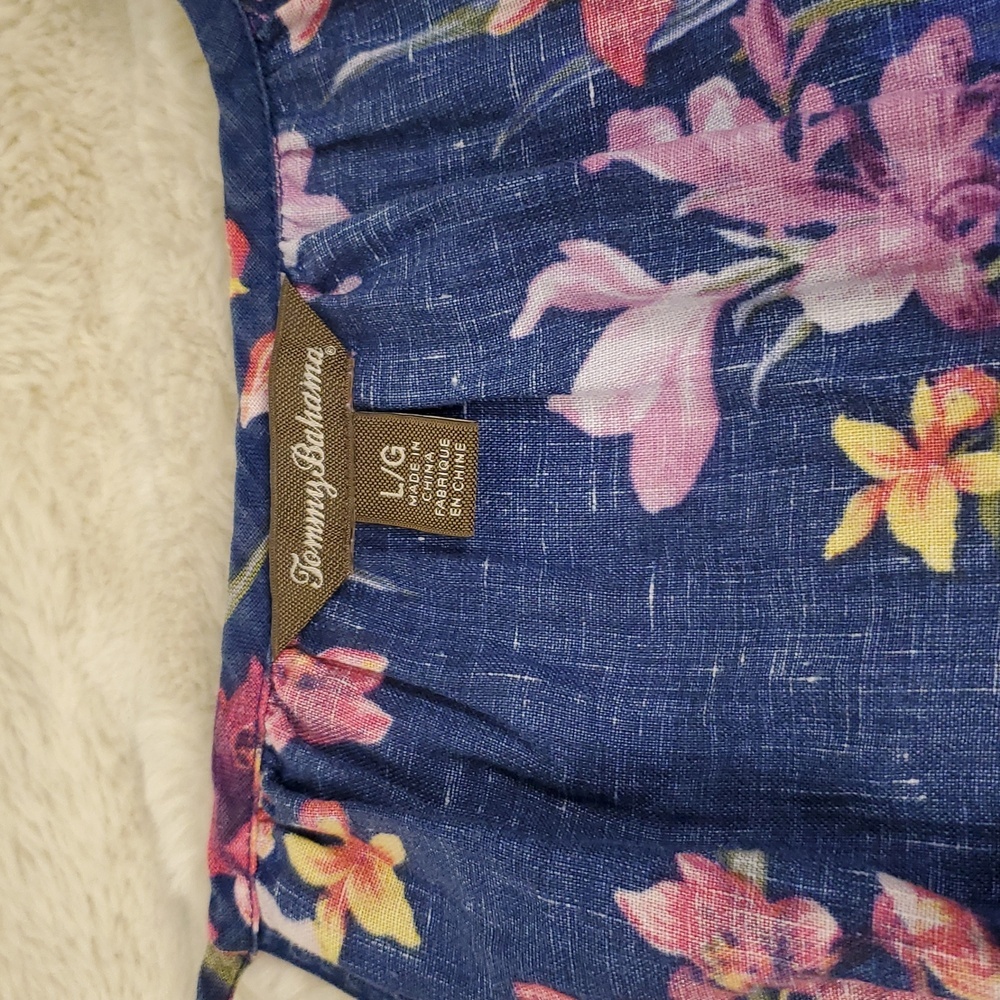 Tommy Bahama Blue Tropical Orchids Floral Linen Dress L - Picture 9 of 14
